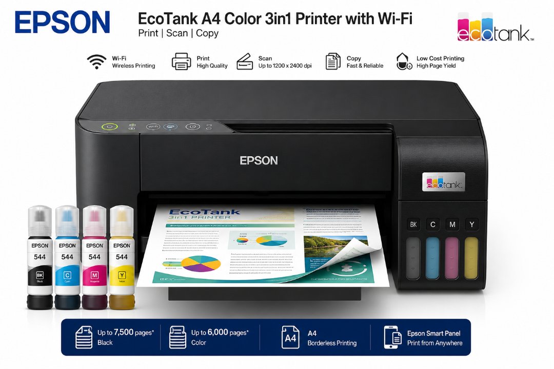 EPSON ECOTANK A4 COLOR 3IN1 PRINTER WITH WIFI
