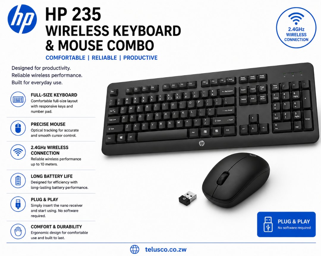 HP 235 WIRELESS KEYBOARD 7 MOUSE COMBO