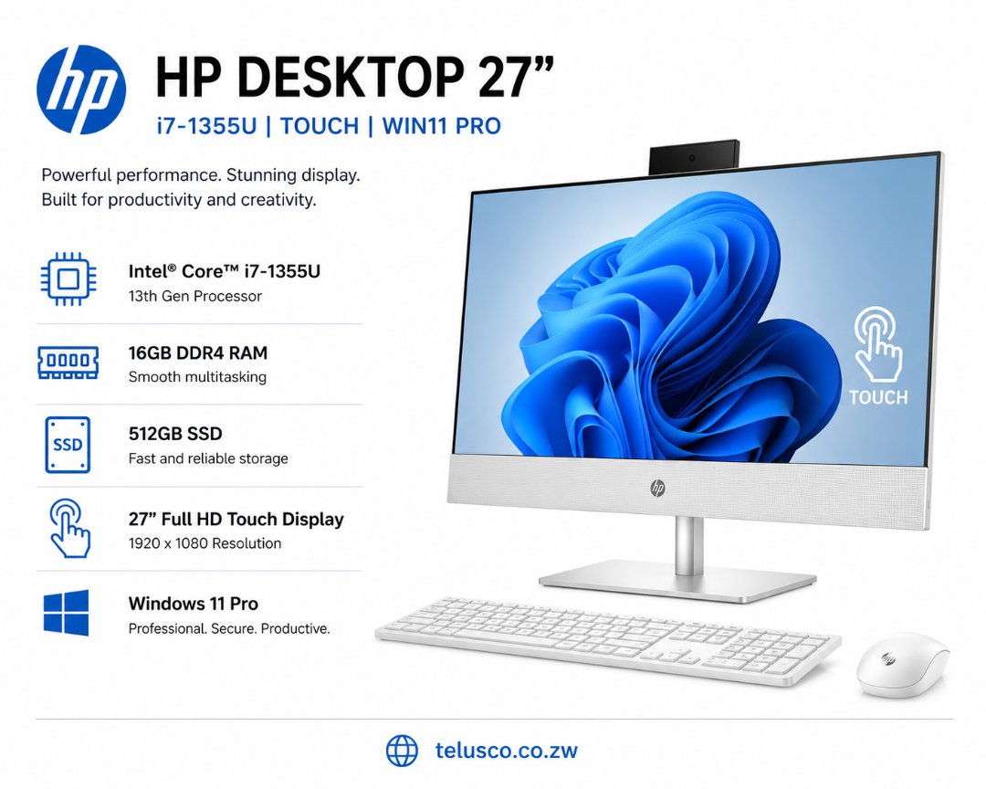 HP DESKTOP 27I7-1355,16GB,512SSD TOUCH WIN11PRO