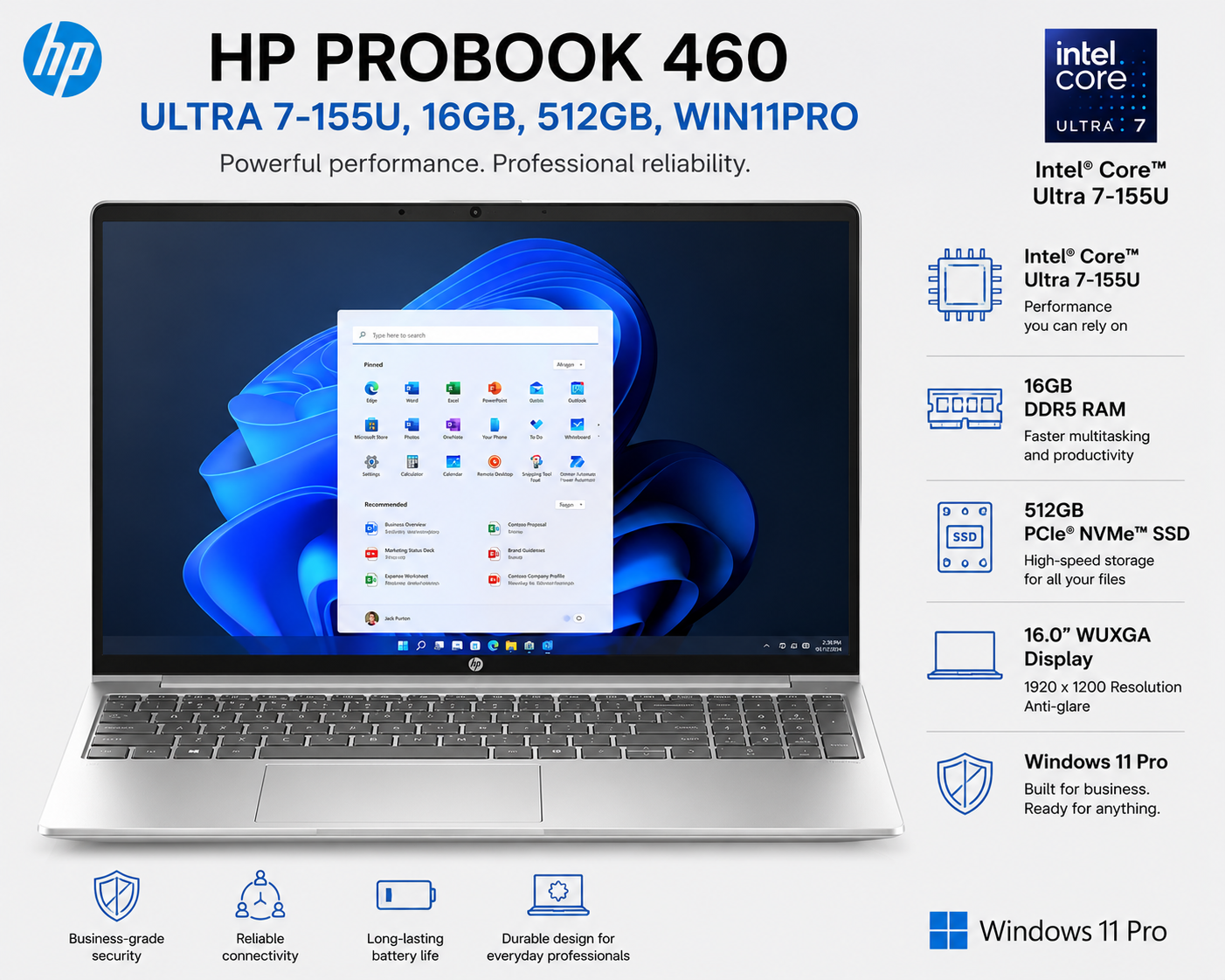 HP PROBOOK 460ULTRA7-155U,16GB,512GB WIN11PRO